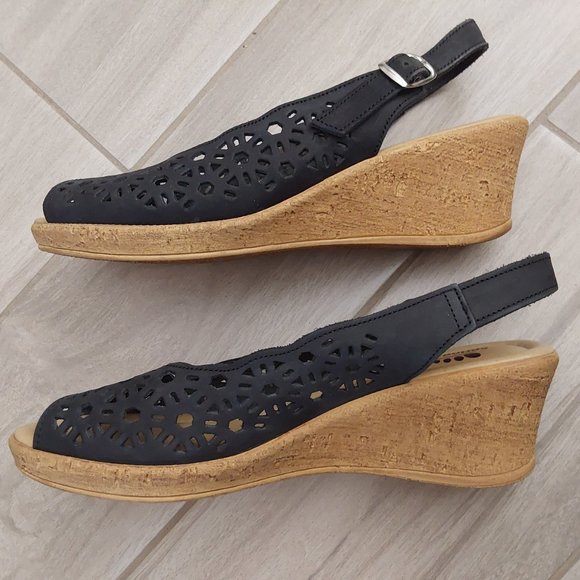 Spring Step ORELLA Black Leather Cut Out Sling Back Wedge Sandal.  Size 7 - Picture 3 of 5